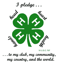 4-H logo with parts of the pledge for 4-H.